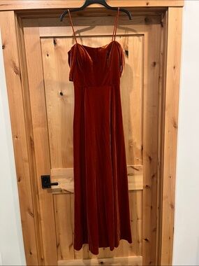 Velvet Spaghetti-Strap Drop Shoulder Maxi Dress in Rust